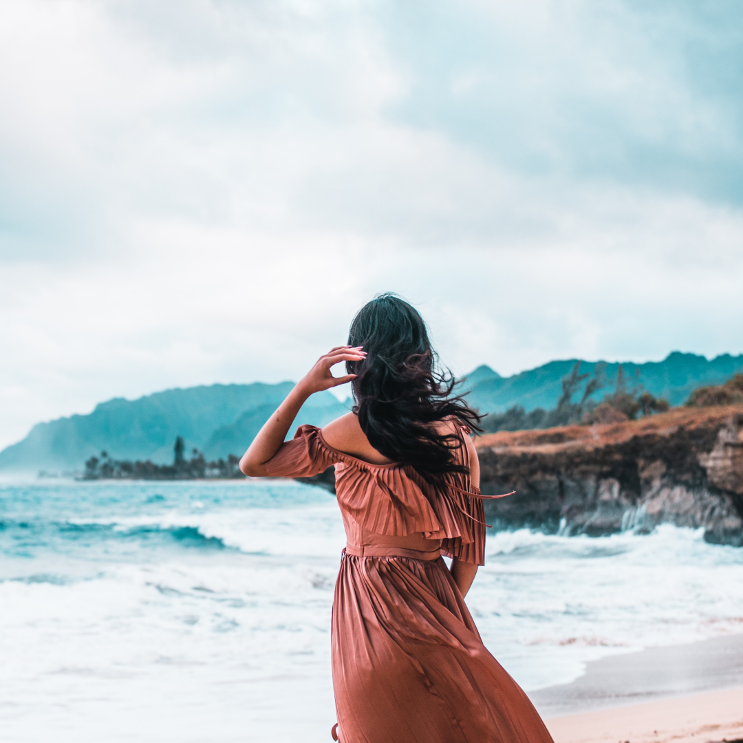 Happy Earth Day! Woman Standing on Seashore