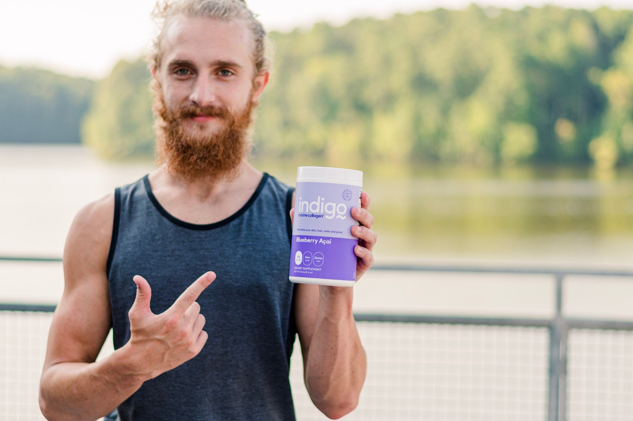 Man Holding Container of Indigo Collagen for Men